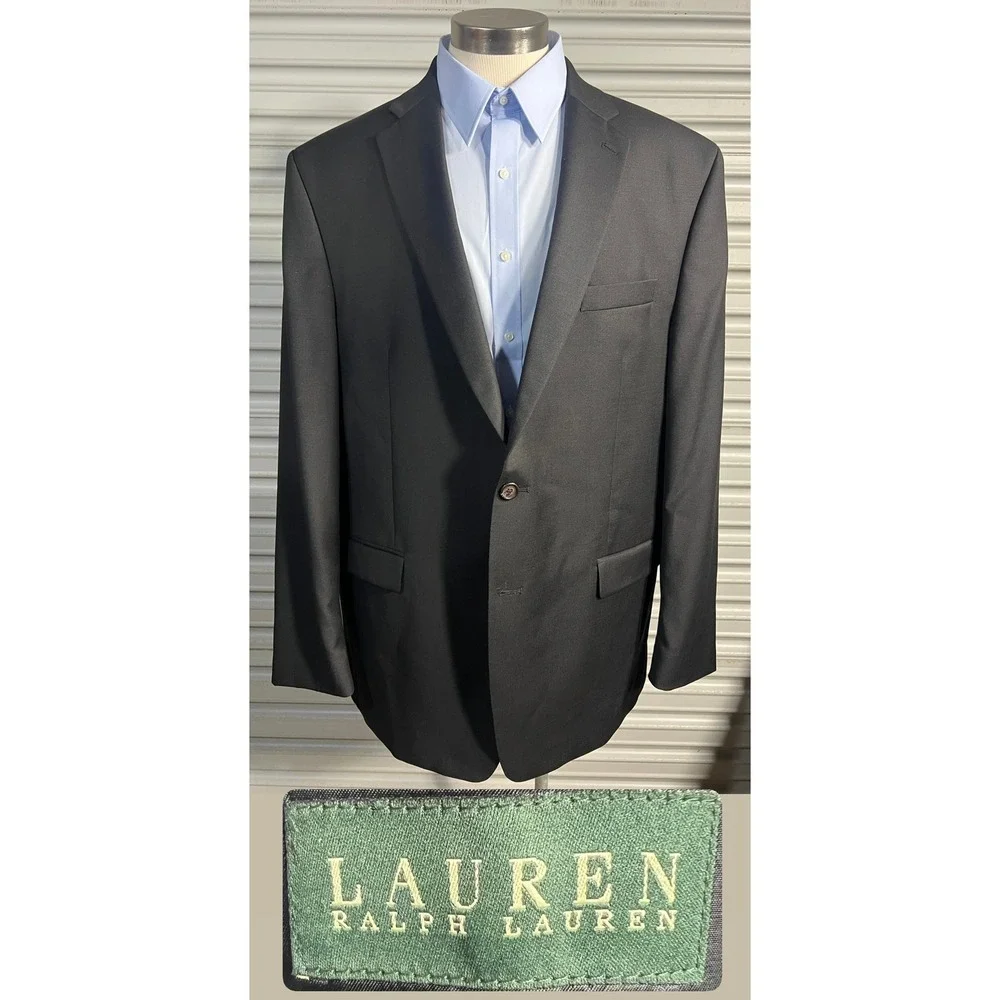 Lauren Ralph Lauren‎ Green Label Mens 50L Black Wool 2 Button Blazer Sport Coat
